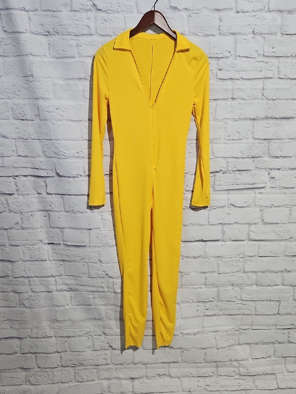Women’s Yellow Long-Sleeve Zip Jumpsuit